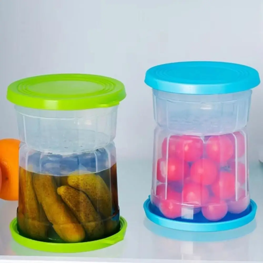 

Dry-wet Separation Pickle Vegetable Jar Clear Hourglass Type Food Filter Container Seal Lid with Strainer Pickle Container