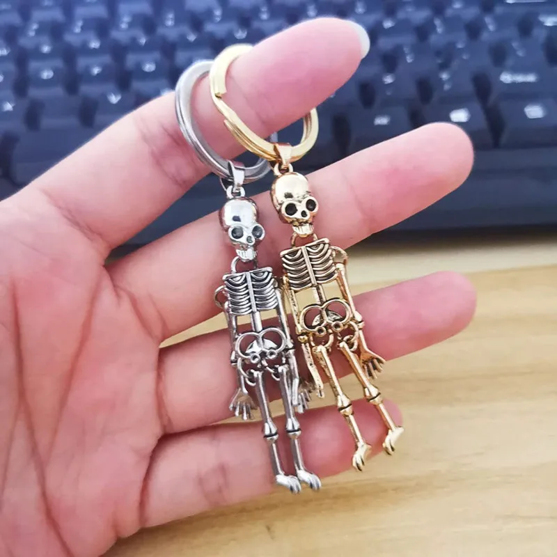 Skull Keychain Punk Multi-jointed Skeleton Keyring Car Charms Gothic Horror Pendant Halloween Ghost Head Jewelry Couple Gift