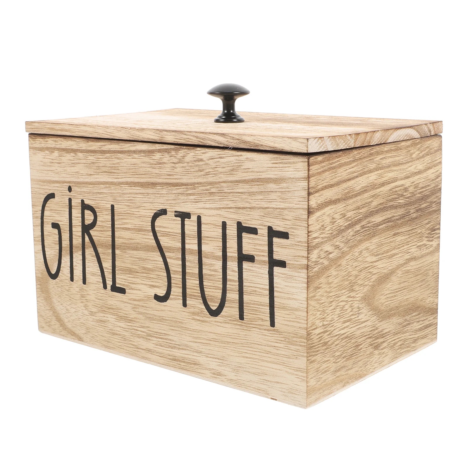 Drewniany pojemnik na podpaski higieniczne z pokrywką, przegródki, organizer na artykuły higieniczne dla kobiet, rustykalny organizer na blat toaletki, organizer łazienkowy.