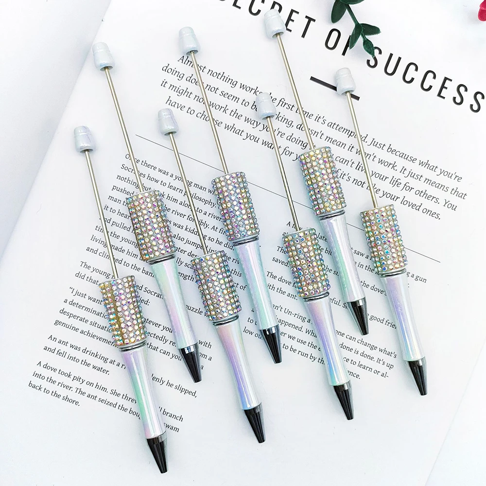 

Gradient Colorful Diamonds Bead Ballpoint Pen Student Writing Pens DIY Beadable Pens Stationery School Office Supplies