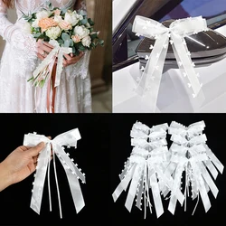 Lazo blanco de 10 piezas para boda, lazo para envolver regalos, decoración romántica para silla de fiesta de cumpleaños y boda