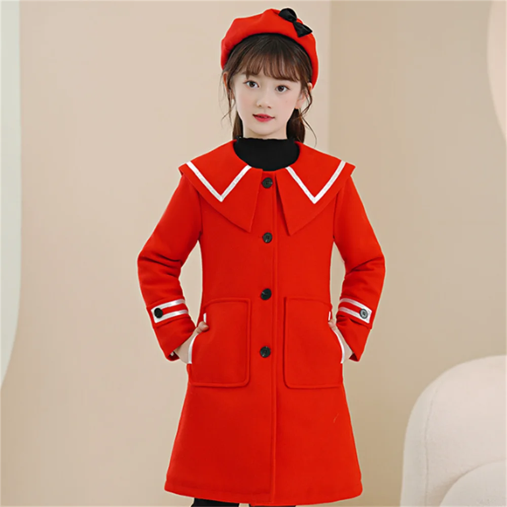 

Girls Coat Kids Woolen Cloth Red Thicken Warm Winter Autumn Kids Cotton Outwear