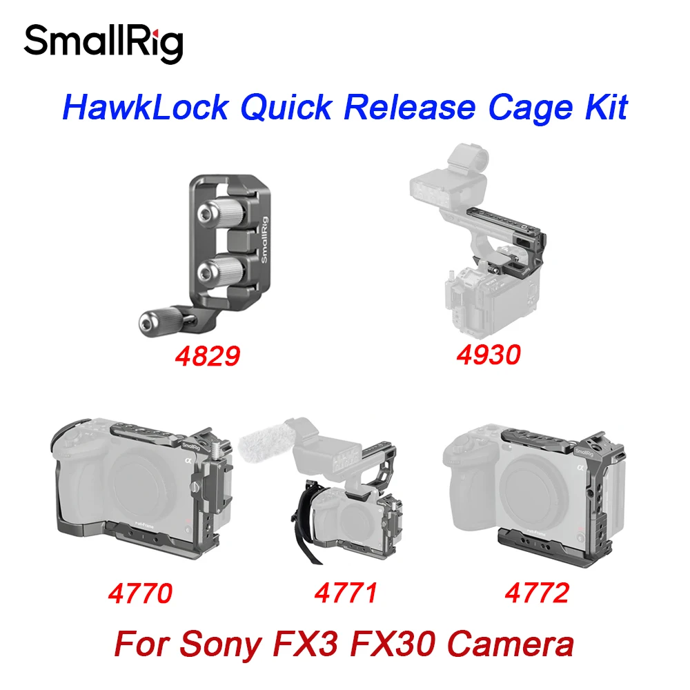 

SmallRig 4770/4771/4772/4829/4830 Extension Mount Plate Cable Clamp HawkLock Quick Release Cage Kit for Sony FX3 FX30 Camera