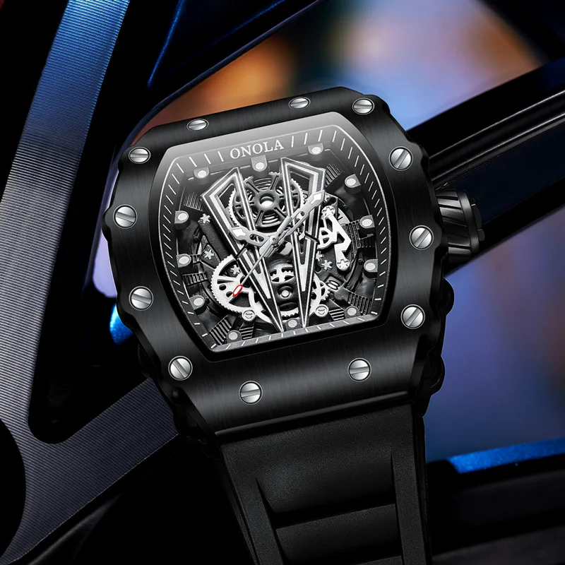ONOLA 3826 marca deportiva de lujo Tonneau reloj hombres relojes de pulsera al aire libre impermeable luminoso reloj Casual hombres relojes de cuarzo