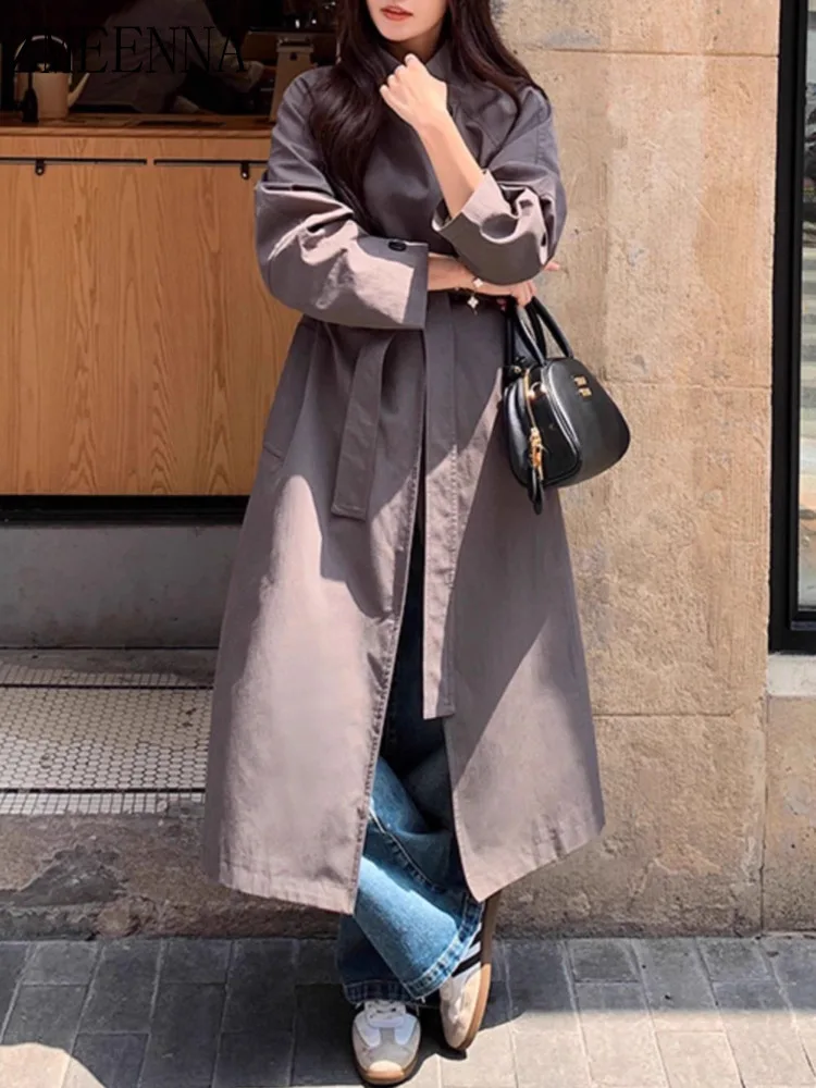 

ZMEENNA Trench Coat For Women Stand Up Collar Stylish Loose Fit Outerwear With Long Sleeves For Spring And Fall ZM4130