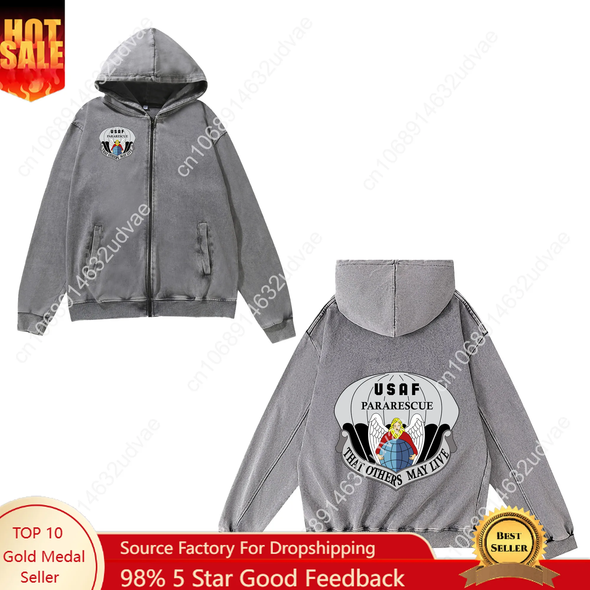 

US Air Force Pararescue Zipper Sweatshirt Man Woman Teenager Retro Hoodies Vintage Pullover Sweat Shirt Full Zip Jacket Tops