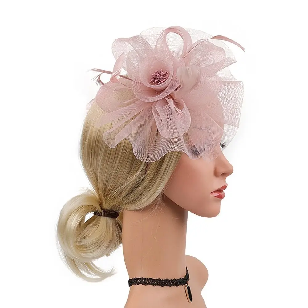 

Vintage Feathers Ribbon Fascinator Hats Tea Party Mesh Derby Hat Bridal Kentucky Headband Women