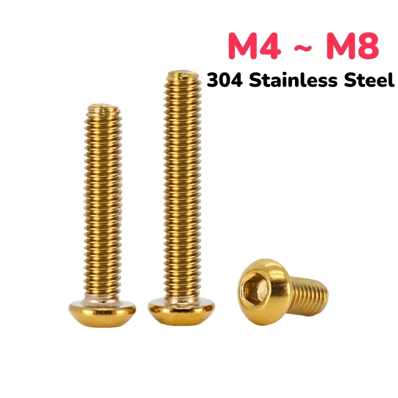 

M4 M5 M6 M8 304 Stainless Steel Titanium Gold Mushroom Head Bolt Half Round Head Hexagonal Screw Motorcycle