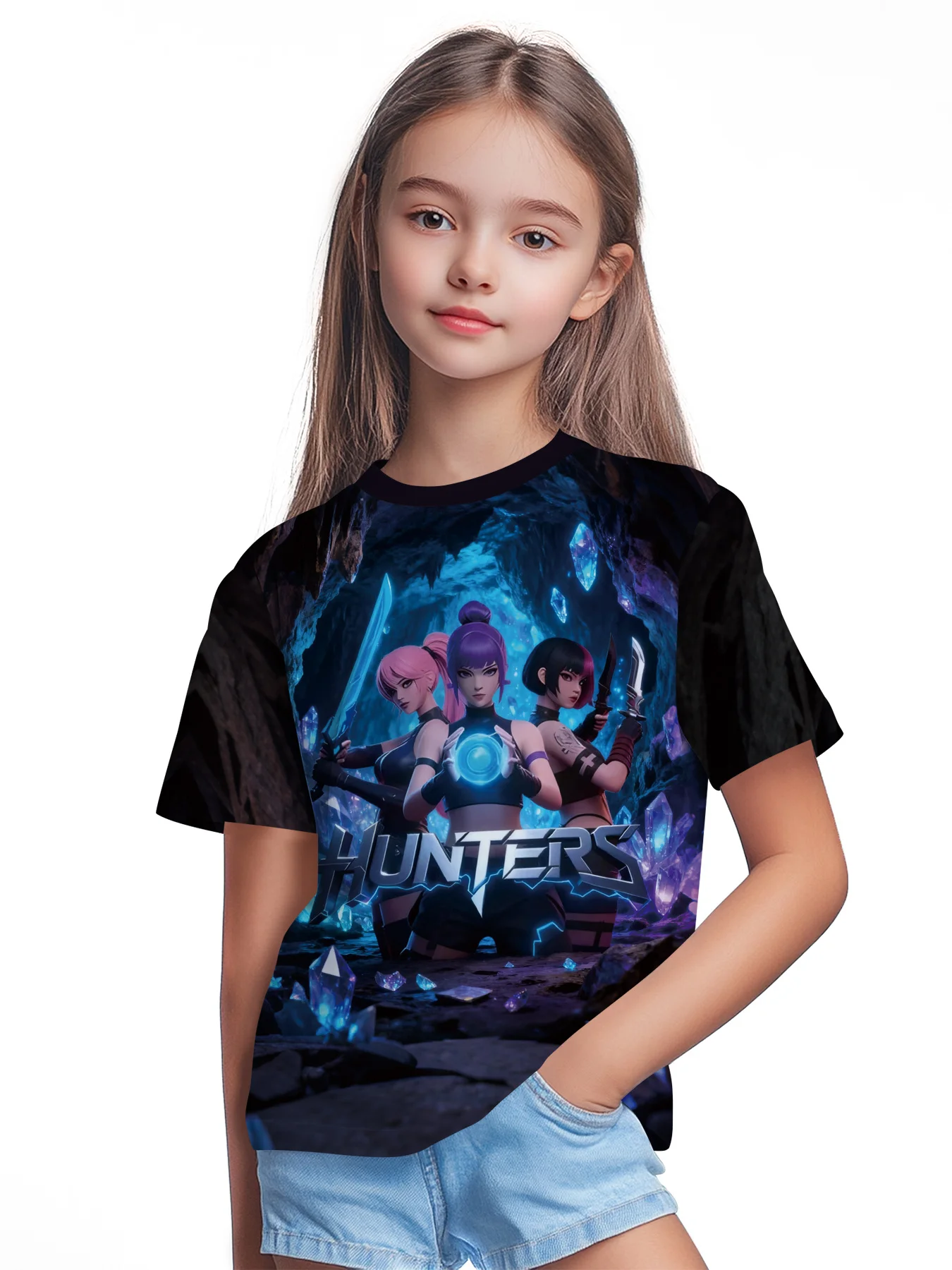 Girls Fantasy Game T-Shirt, Trendy Hunters Warrior Girls Crystal Cave Graphic Girls Short Sleeve Tee