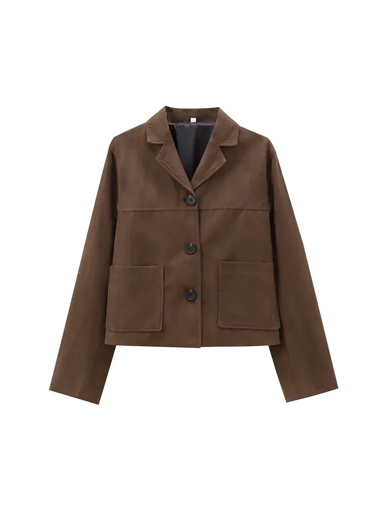LIBIELIY European And American Style 2024 Autumn New Women's Clothing All-match Old Money Style Brown Suede Short Jacket