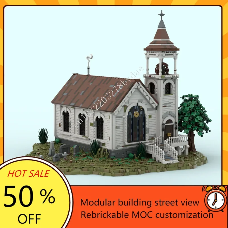 

4780 шт., модульная MOC в западной церкви, креативная модель с видом на улицу, строительный блок, архитектура, сделай сам, образование, сборная модель, игрушки, подарки
