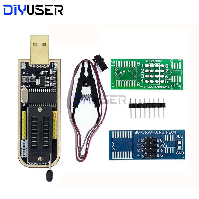 CH341A 24 25 Series EEPROM Flash BIOS USB Programmer Module + SOIC8 SOP8 Test Clip For EEPROM 93CXX / 25CXX / 24CXX DIY KIT