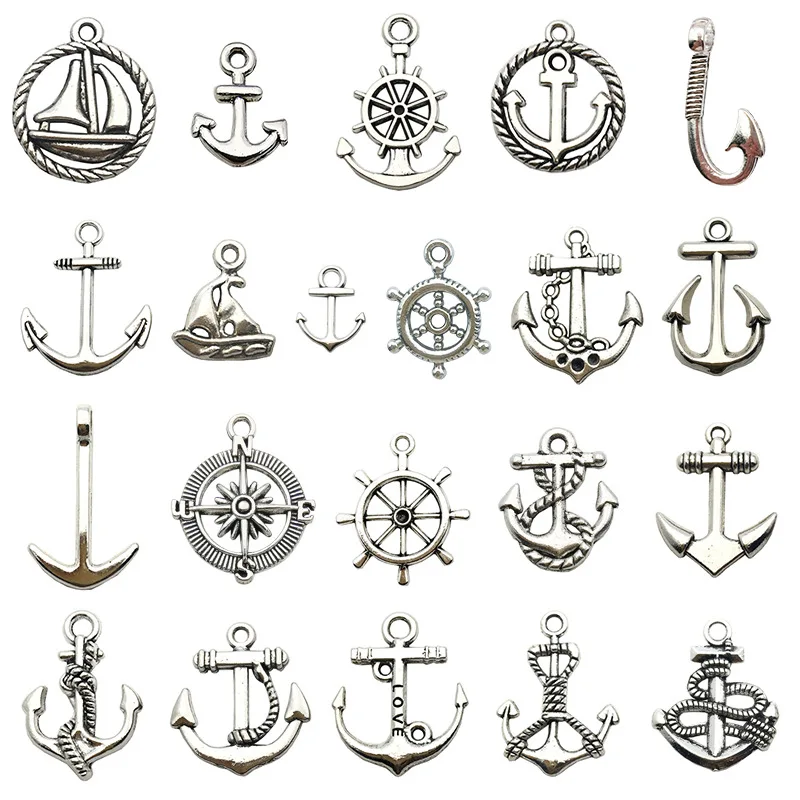 20pcs/set Random Mix Mixed Anchor Pendant Rudder Compass Charms Steampunk For Jewelry Diy Making Findings