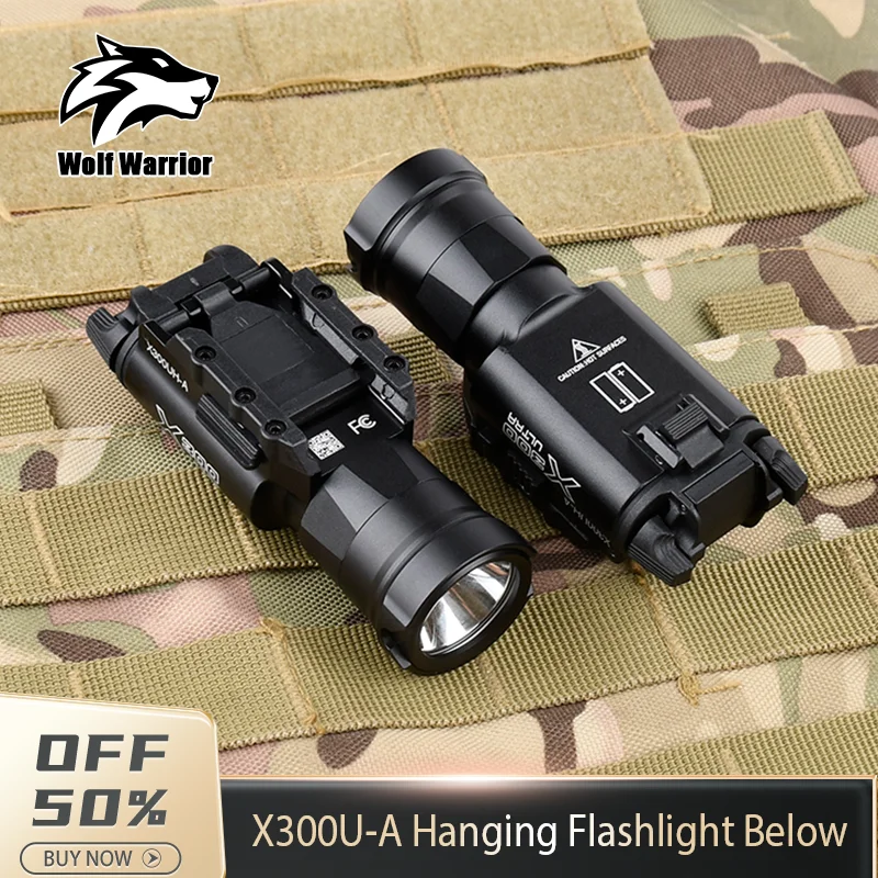 

WADSN Tactic Flashlight X300UH-A Metal Pistol Gun Strobe LED Light Fit 20mm Rail Airsoft Hanging Hunting Flashlight ﻿