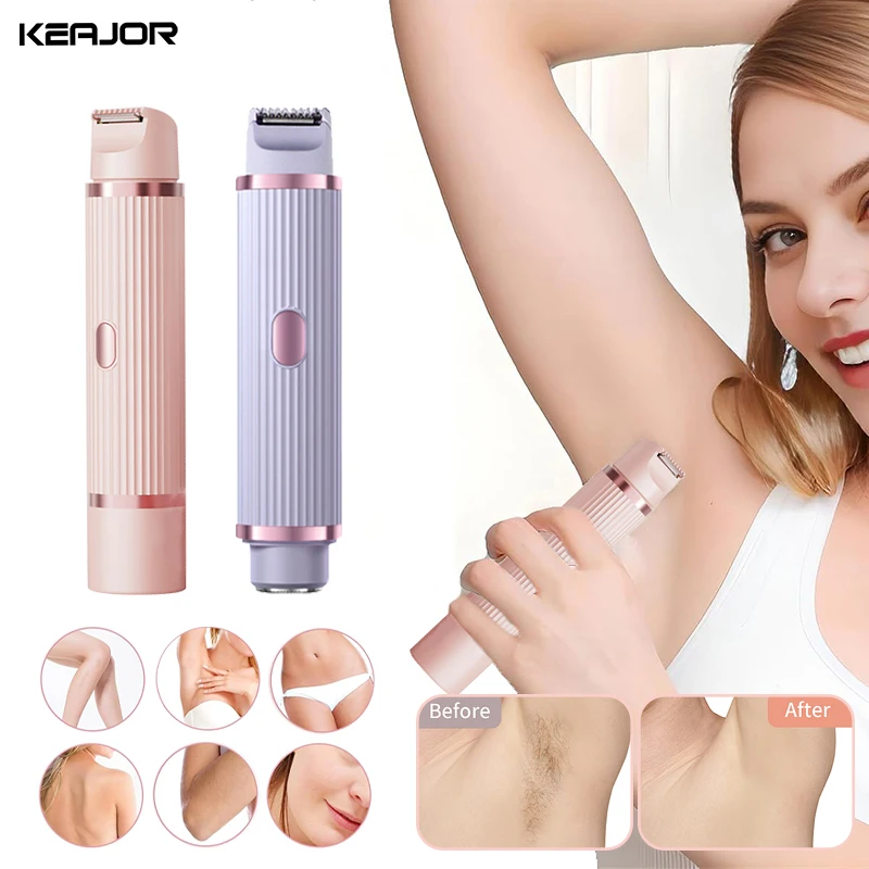 Electric Shaver For Women Bikini Underarm Hair Remover 2 in 1 Painless Lady Body Leg Hair Trimmer Portable Face Mustache Razors