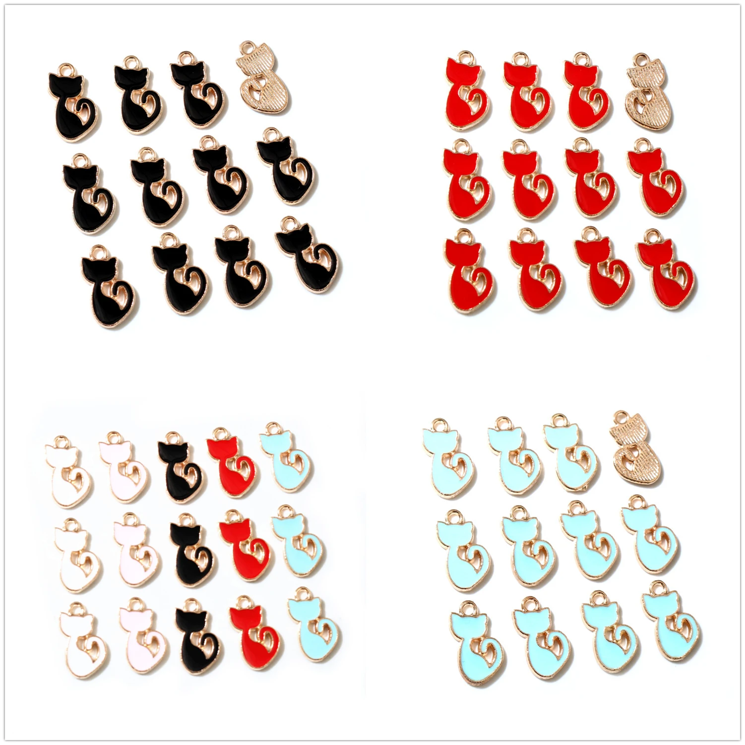 30Pcs Mix Colors Cat Charms 8x15mm Pendant For DIY Jewelry Making