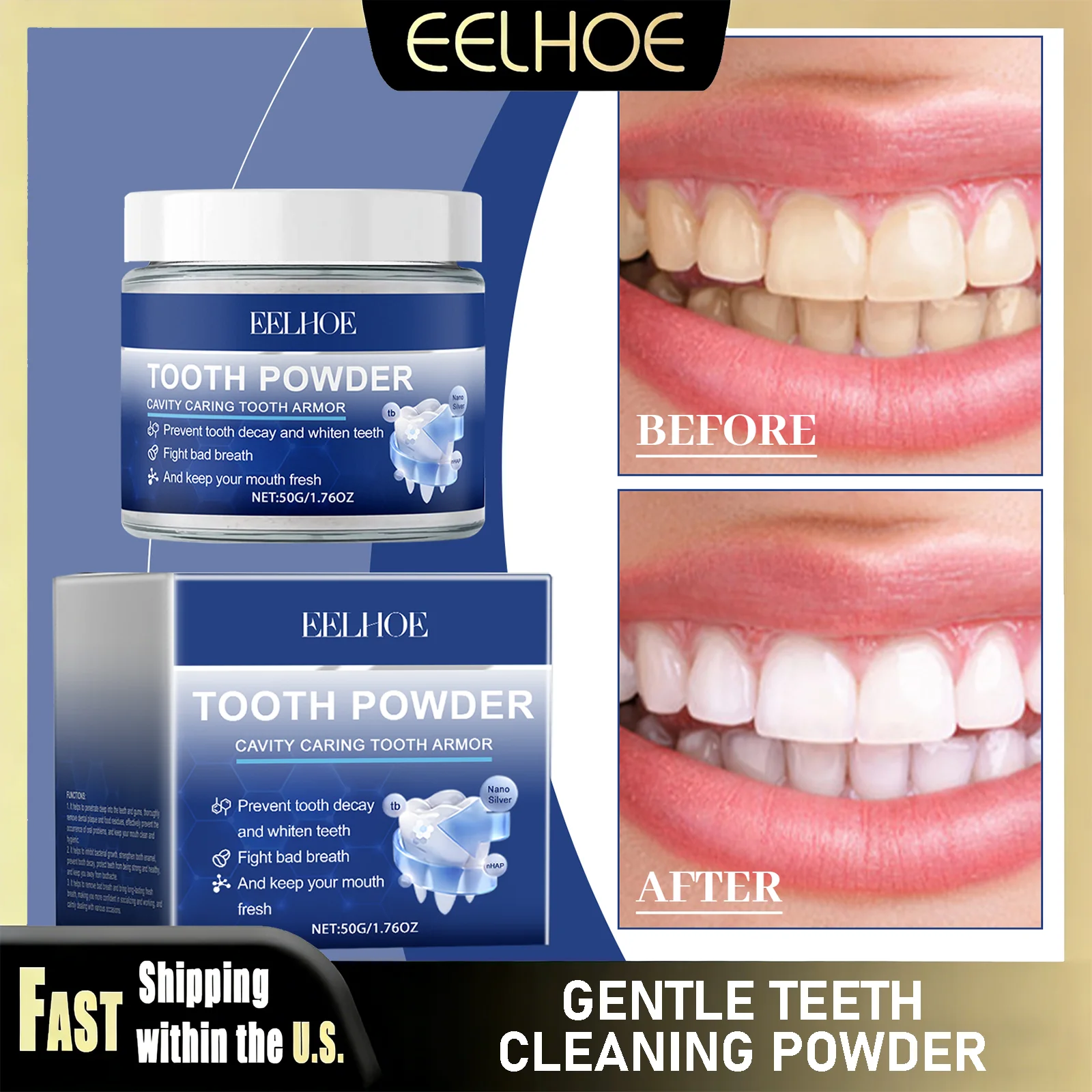 

EELHOE Sodium Bicarbonate Teeth Powder Tooth Yellow Stain Deep Cleaning For Men and Women Fresh Breath Daily Oral Use Toothpaste