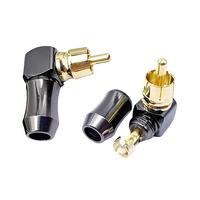 2PCS 90° L-Shaped Gunmetal Black RCA Connector with Elbow, 24K Gold-Plated Copper Lotus RCA Head for Audio/Video Systems