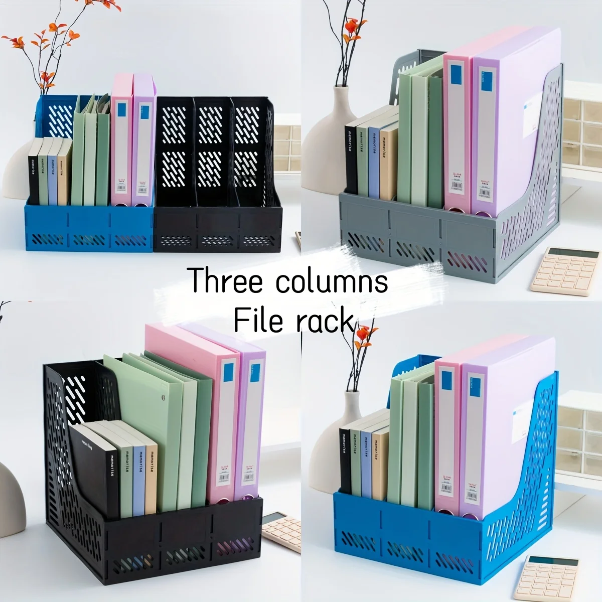Thickened File Box, Desktop File Rack, Three-Column Organizer Basket for Storing Files, Contracts, Documents, and Books