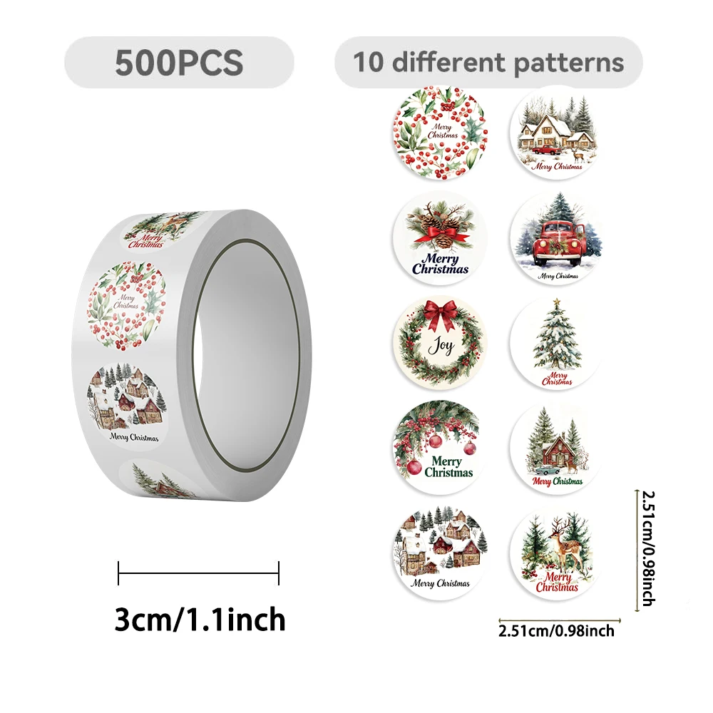 500Pcs/roll Merry Christmas Stickers Cartoon Laptop Phone Cafe Luggage Bicycle Cartoon Words Streetwear Waterproof Sticker