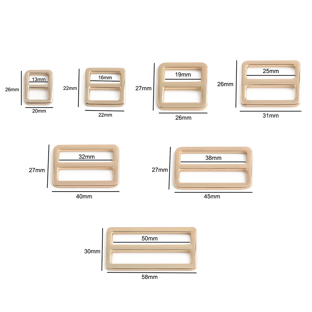 50PCS 13-50mm Metal Flat Tri-glide Buckle Square Ring Adjuster Buckle For Leather Craft Bag Strap Garment Luggage Accessories