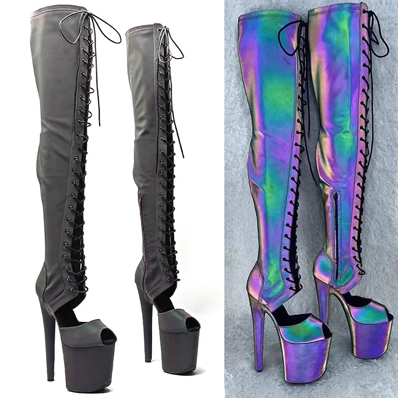 

LAIJIANJINXIA New 20CM/8Inch Holographic Upper Women's Platform Party High Heels Modern Over The Knee Boots Pole Dance Shoes 570