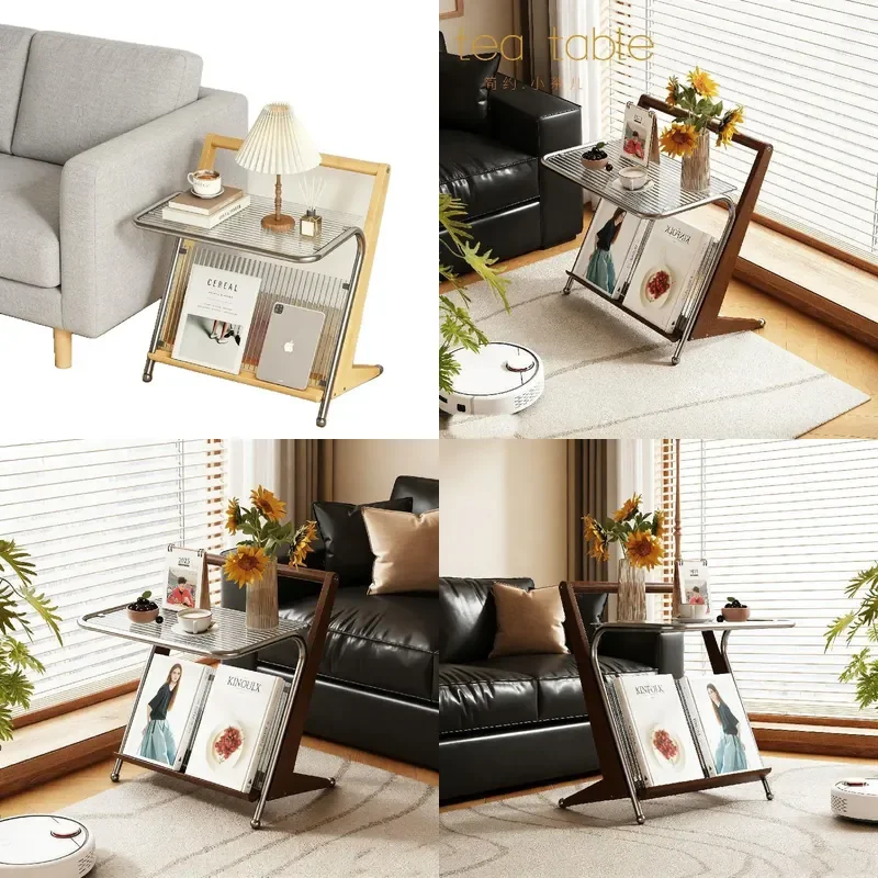 Modern Glass Side Table Japanese Style Small Living Room Sofa End Table Light Luxury Bedside Nightstand for Apartment