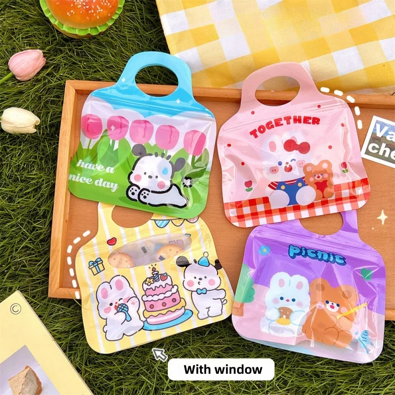 StoBag 50pcs Cartoon Candy Snack Packaging Bags Ziplock with Handle Cute Kids Child Plastic Sealed Food Cookies Storage Pouches