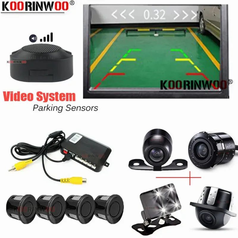 Koorinwoo Car Parking Sensor 4 With Reverse Camera Sensors With Camera Parktronics 22MM Radars Detector Black/White/Grey System