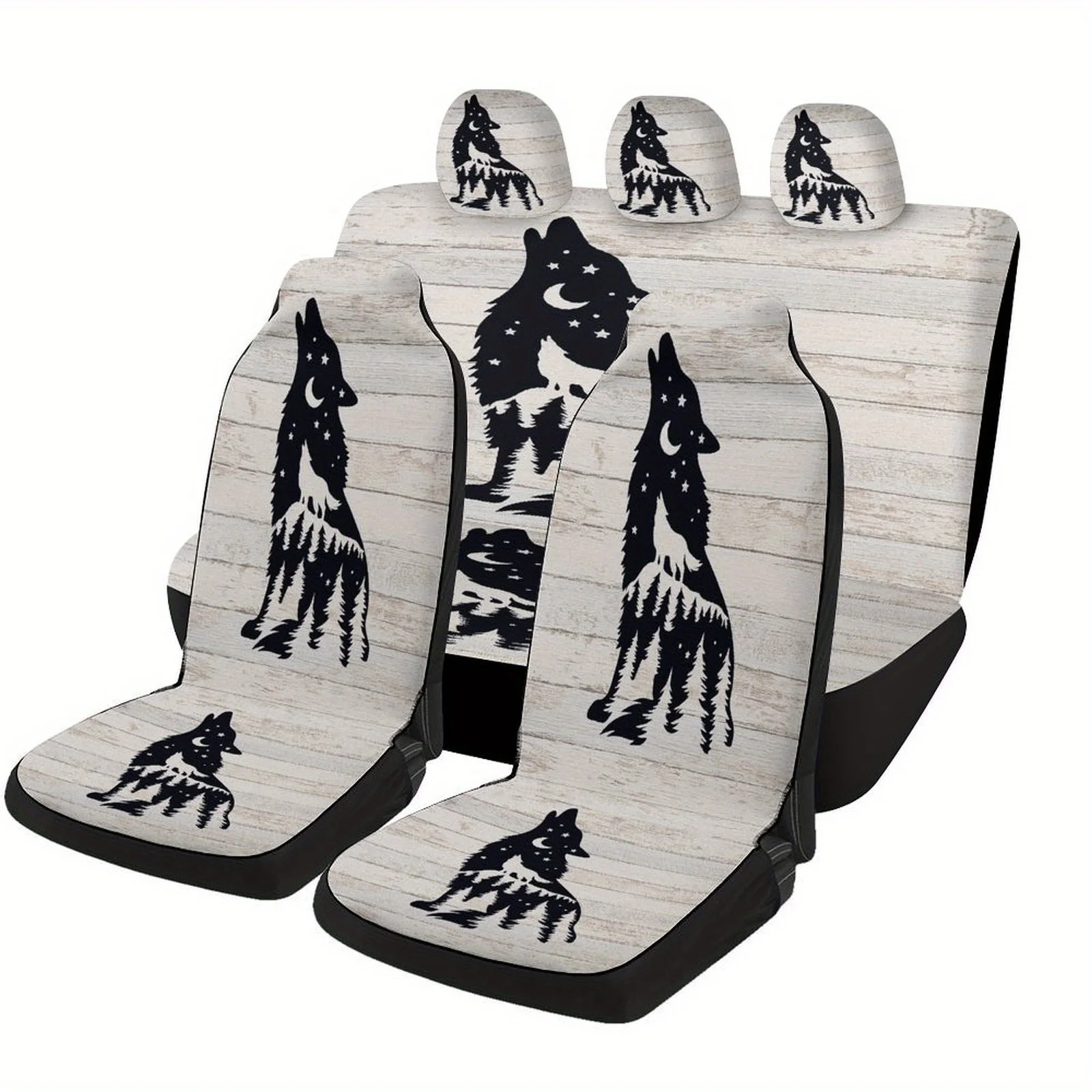 Wolf Moon Night Designed Car Seat Cover Set For Most Cars, Trendy Novelty High-quality Car Seat Protector Covers Full Set, Unive