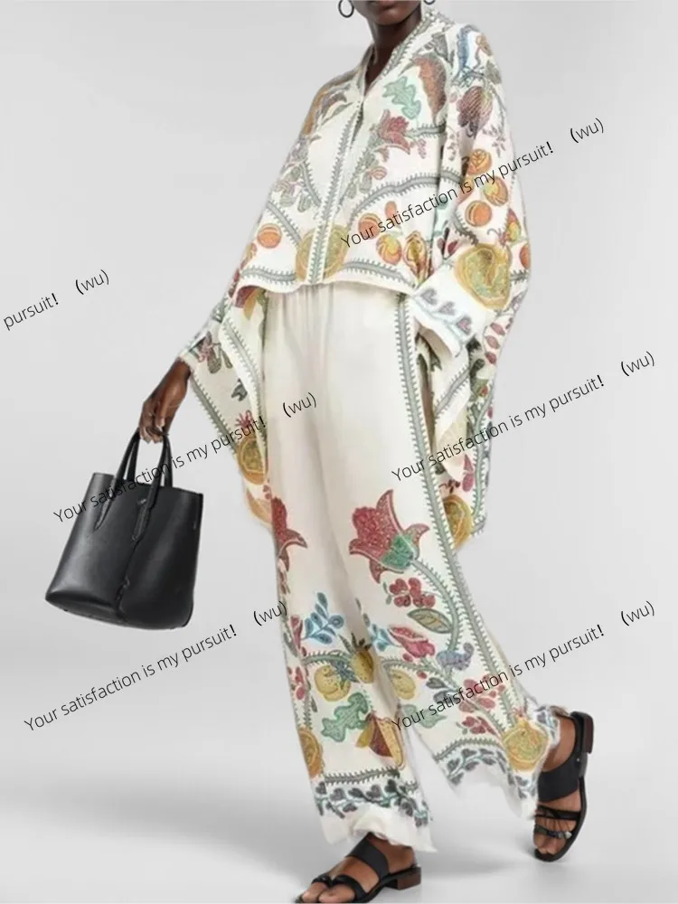 ZOCI-Women's Fashion Pants Set, Printed Long Sleeve Loose Shirt, Wide Leg Pants, Two-piece Set, Women's Trend Streetwear