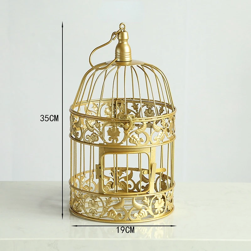 Gold Bird Cage Ornaments Iron Art Hotel Living Room Metal Bird Cage European Wedding Window Props