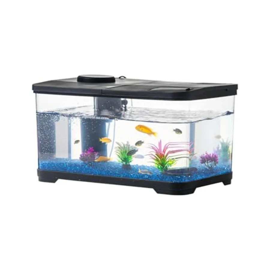 

Fish Tank 3.8 Gallon Aquarium Starter Kit with Self Cleaning Fish Tank Pump with Filteration Oxygenation Water Circulation Ligh