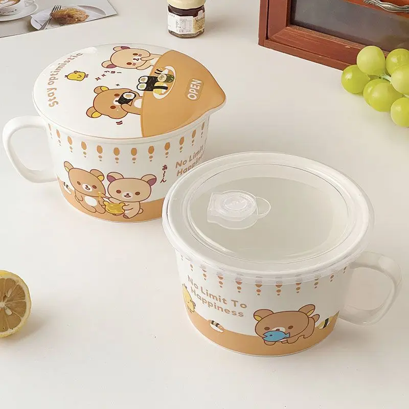 Kawaii Rilakkuma الكرتون لطيف الكرتون وعاء سيراميك المعكرونة الفورية لطيف طالب عنبر المعكرونة السلطانية الفتاة الهدايا اللعب #6