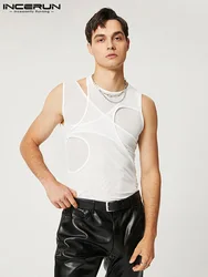 Incerun topos 2023 estilo americano novos homens oco estrutural costura colete moda casual masculino transparente malha coletes S-5XL