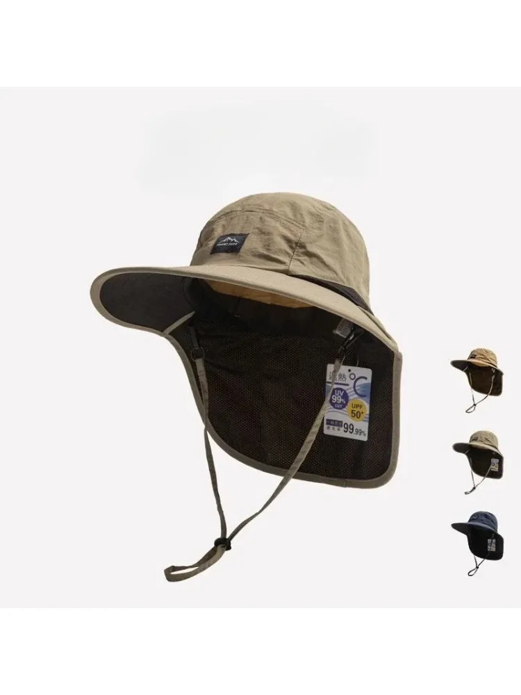 Unisex Zomer Brede Rand Waterdicht Sneldrogend Panama Caps Outdoor Vizier Emmer Hoeden Mesh Ademend Zonnehoed met Nekflap - afbeelding 2