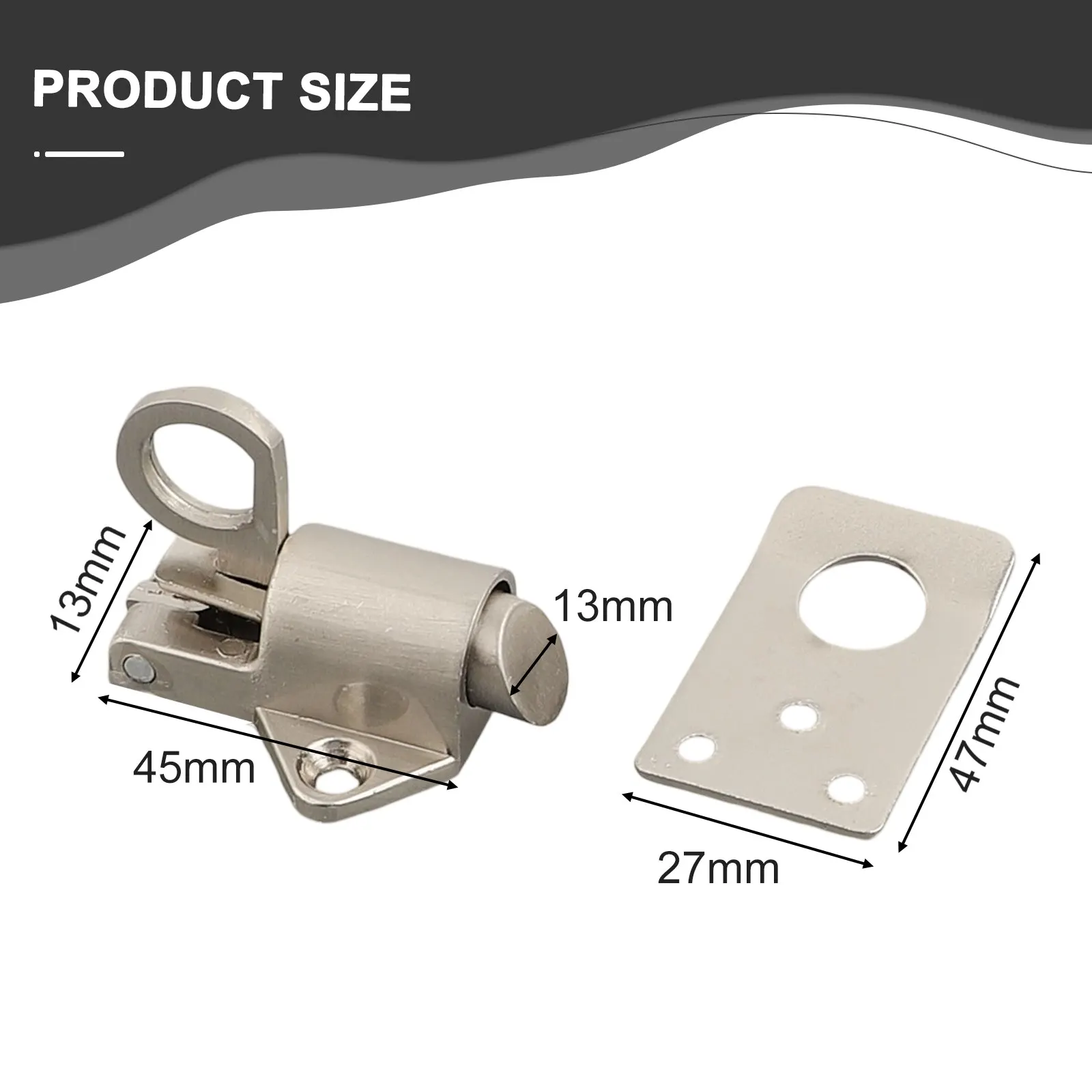 قفل الباب، قفل الباب، مزلاج زنبركي، معدني طويل الأمد، عملي، مقاوم للصدأ، ذاتي الإغلاق، فضي بسيط من الفولاذ المقاوم للصدأ