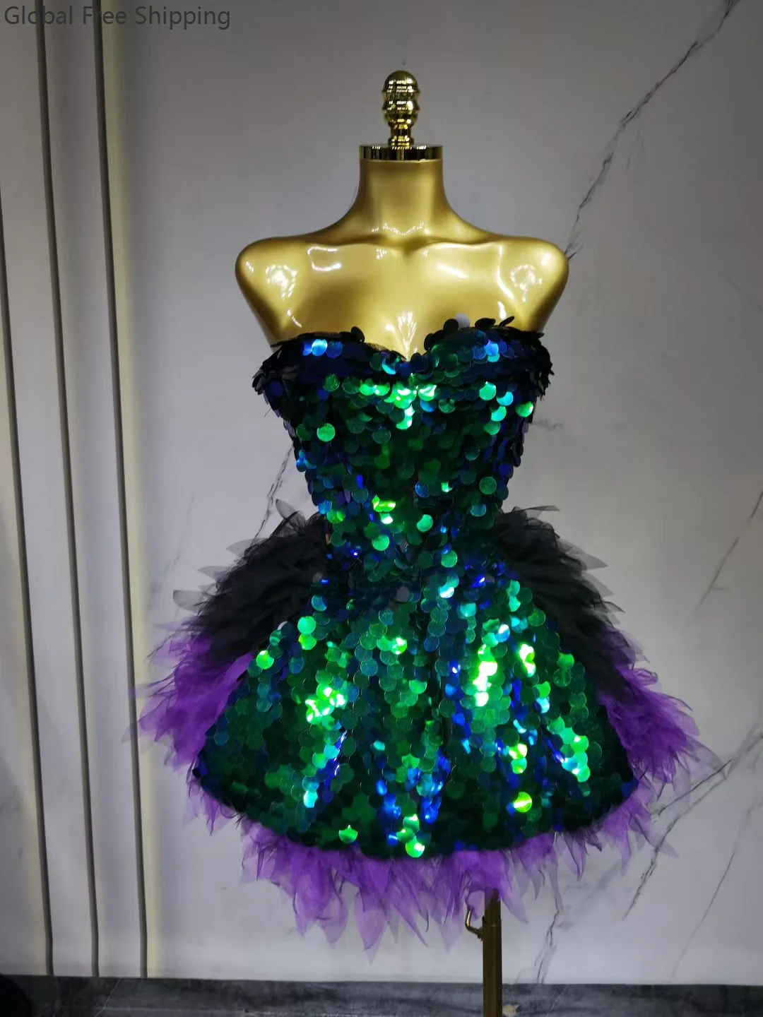 

Shimmering Black Sequin Dress Set Sexy Women's Birthday Party Evening Wear Bar Dance Prom Performance Strapless Mesh Gown 2026