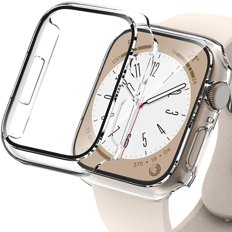 Vidro Temperado e Capa para Apple Watch, Protetor de Tela, Caso, Acessórios, 45mm, 41mm, 44mm, 46mm, 42mm, Série 10, 9, 6, SE, 7, 8