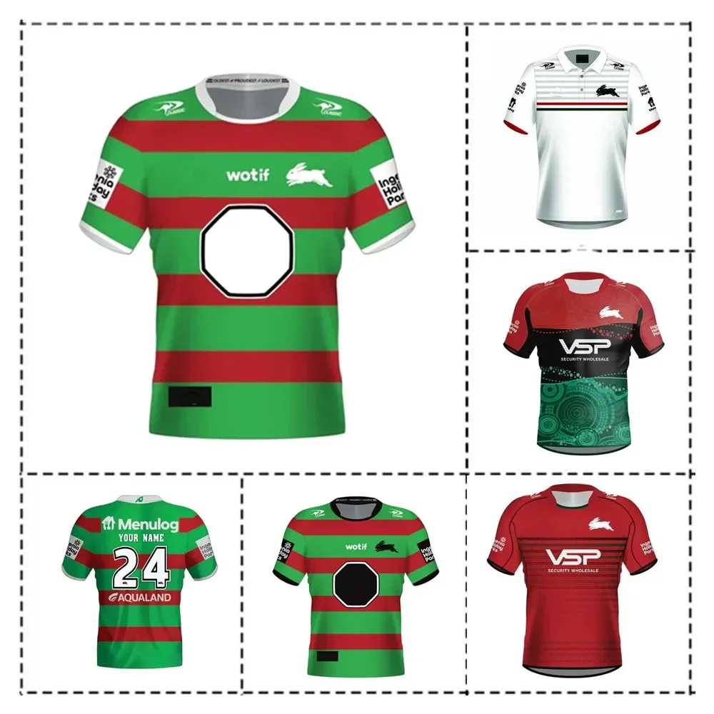 South Sydney Coelhos Rugby Jersey para homens, casa e fora, treinamento, nome e número de impressão, qualidade superior, tamanho S-5XL, 2024