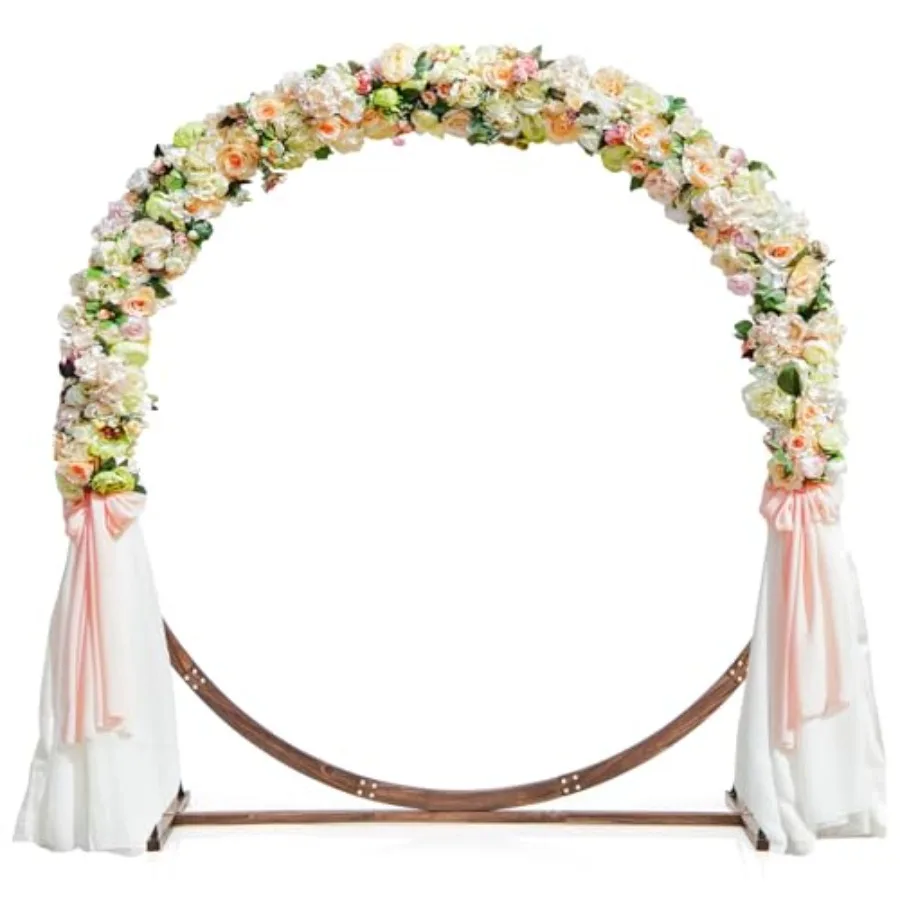 

7.4FT Round Wedding Arch Wooden, Flower Balloon Arch Stand W/Triangular-Shaped Base, Indoor Outdoor Boho Decor Round Arch Backd