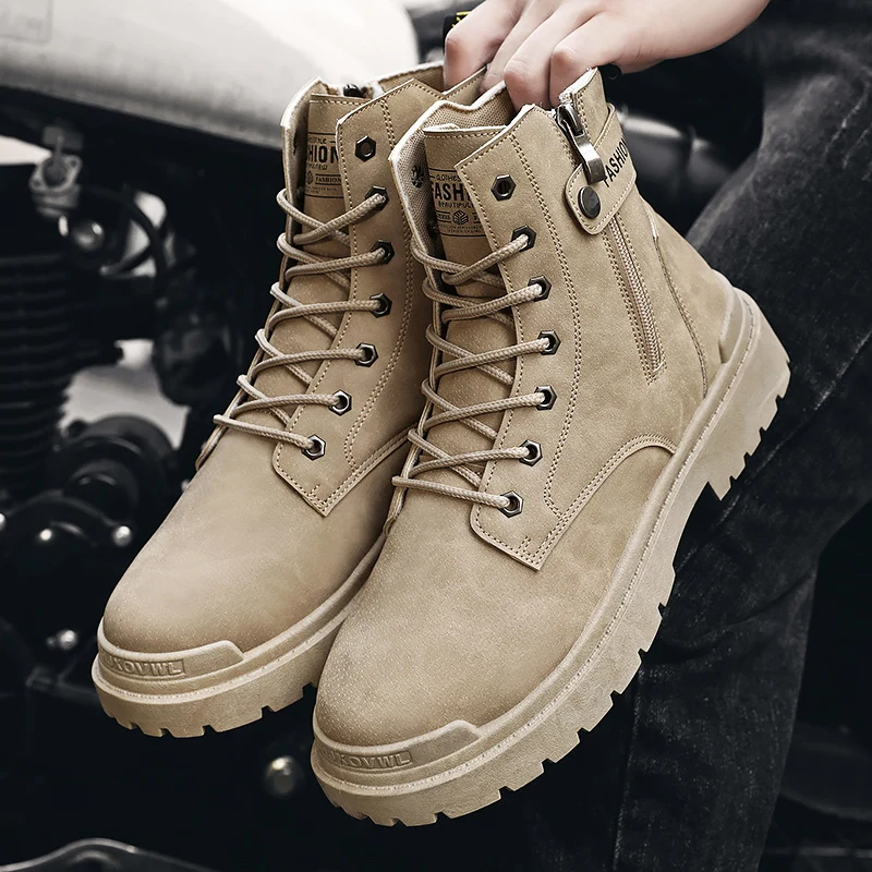 Winter High Top Men Boots Ankle Tooling Boot Trendy All-match Casual Motorcycle Shoes Fashion Wear-resistant Popular  Footwear