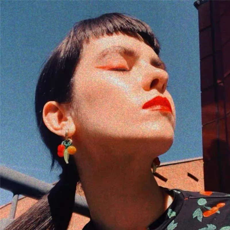 [Miss Jenny]Summer New Glazed Pumpkin Banana Cherry Earrings Round Buckle Copper Plated 18K Gold Earrings For Gilrs M048