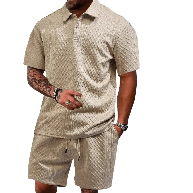 

Men's summer new style printed short-sleeved T-shirt and shorts set, fashionable collar POLO shirt, casual sports outfit two-pcs