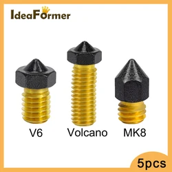 5PCS MK7 MK8/ E3D V6 Volcano Nozzle Brass PTFE Coating 0.2/0.3/0.4/0.5/0.6/0.8/1.0mm Non-stick Nozzle For 1.75mm Filament Hotend