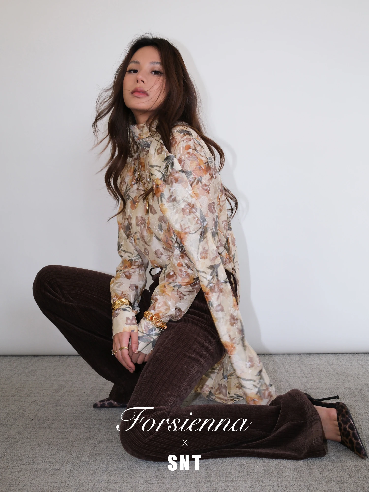 

Ele Oversized Silk Chiffon irt Floral Print Draped Micro Sensation Classical Oil Paintinginspired Women's Blouse