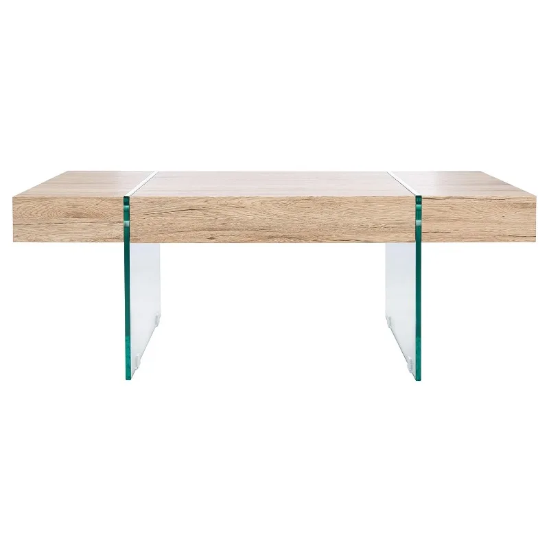 Natural Rectangular Floating Coffee Table with Glass Legs, Modern Architectural Design, Customized