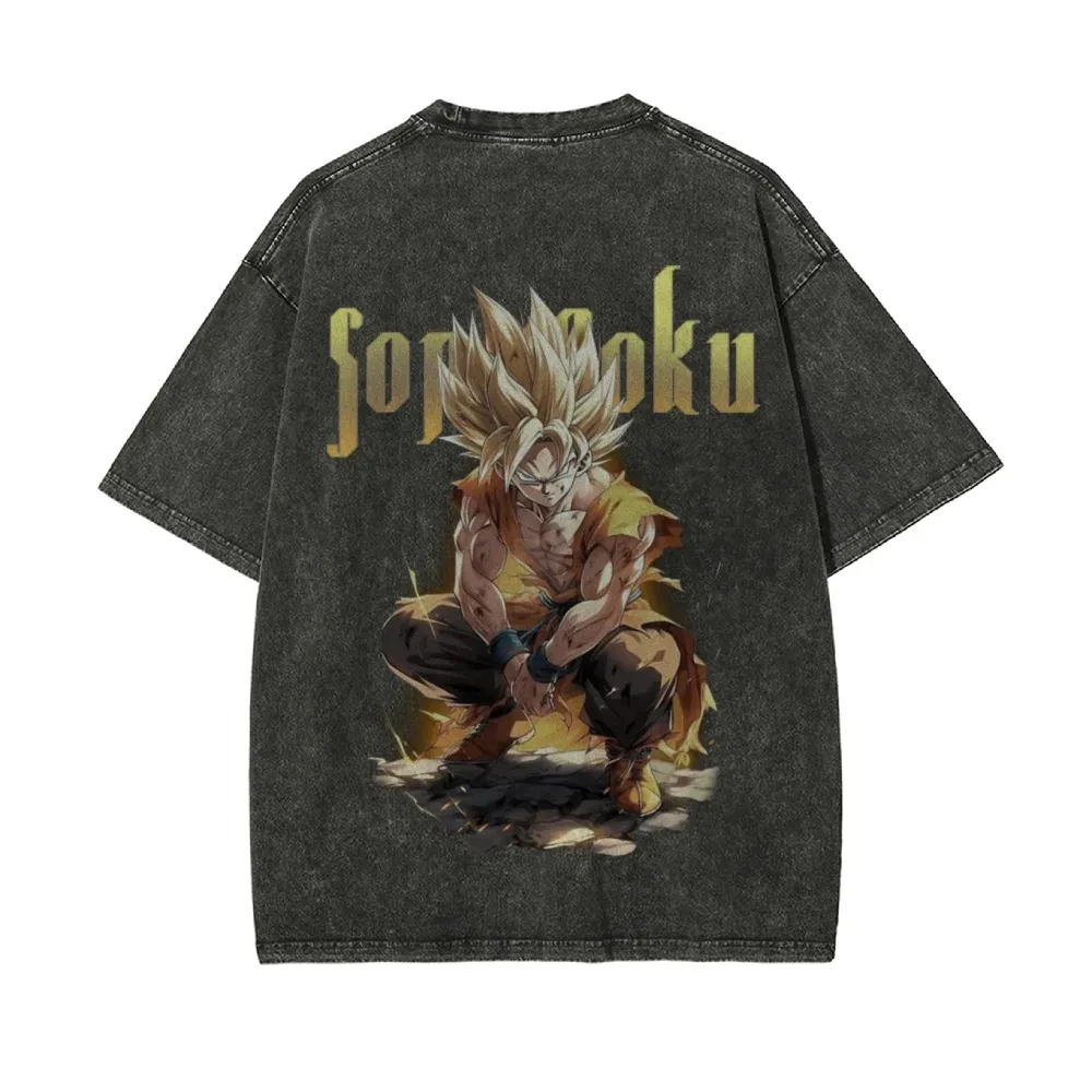 Dragon Ball Goku bedrucktes Kurzarm-T-Shirt, lässige Sommerkleidung, Herren-Straßenkleidung, Herren-T-Shirt, gewaschen und alt, bequem
