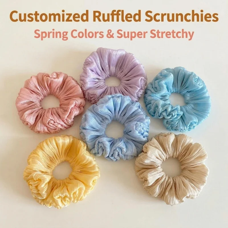 

Spring and Summer Colorful Shiny Hair Ties Large Pleated Hair Bundles Big Scrunchies for Women Accesorios Para El Cabello