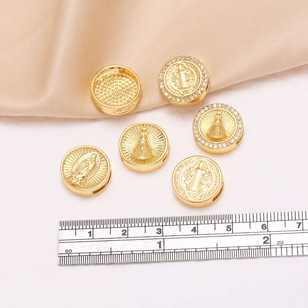 OCESRIO Copper Gold Plated Virgin Mary Spacer Beads for Bracelet DIY Religious Jesus San Benito Jewelry Making Supplies chma587